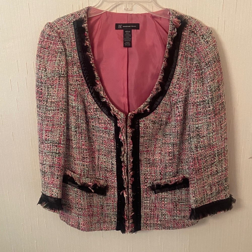 INC International Concepts Pink and Black Tweed Blazer